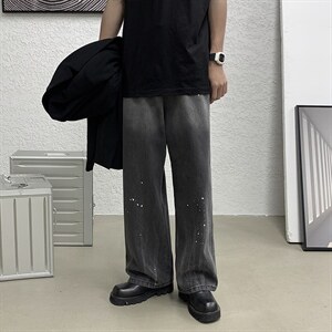高街阔腿裤男韩版宽松设计感渐变漆点潮流牛仔裤513-3-NK176-P58,男装牛仔裤,星座512-1（原513-3）