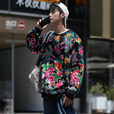 B204秋冬加绒保暖套头圆领卫衣外套东北大花民族风风潮特色，男装卫衣，星座115A(原星座507）