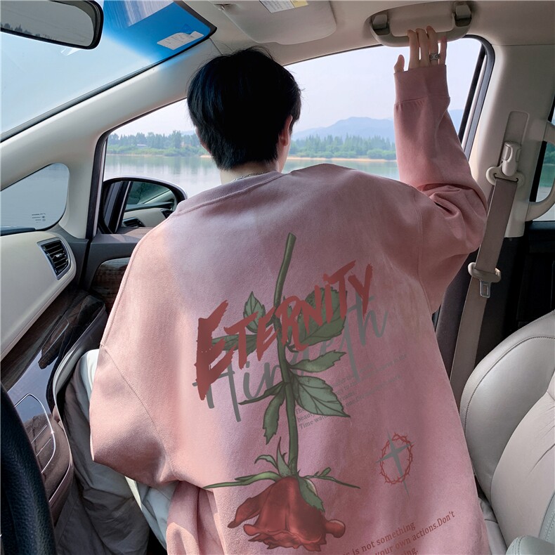 抖音得物高品质玫瑰印花麂皮绒宽松圆领卫衣wyjp5003-特p35控69,男装卫衣,星座605(原A050)