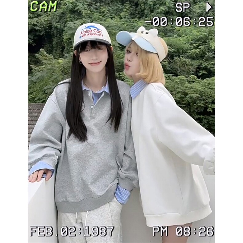 抖音得物高品质26春装美式高街假两件衬衫领长袖卫衣POLO领打底衫,男装T恤,电商A486