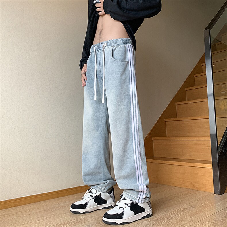 牛仔裤男秋季新款宽松直筒裤学院风阔腿裤K2358-P48，男装牛仔裤，星座214-3