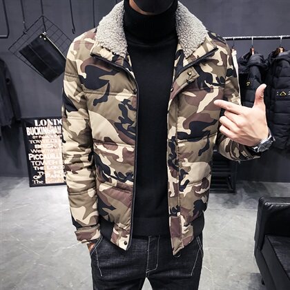 冬季加厚羊羔绒领迷彩修身棉服韩版潮流冬装棉袄 C301-MY09-P140图片