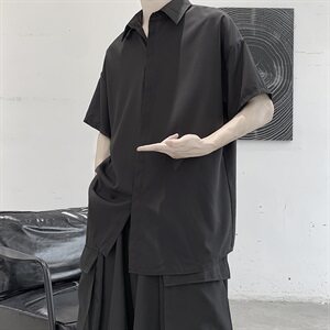 CS2009 夏季垂感短袖衬衫男雪纺暗门襟衬衣图片