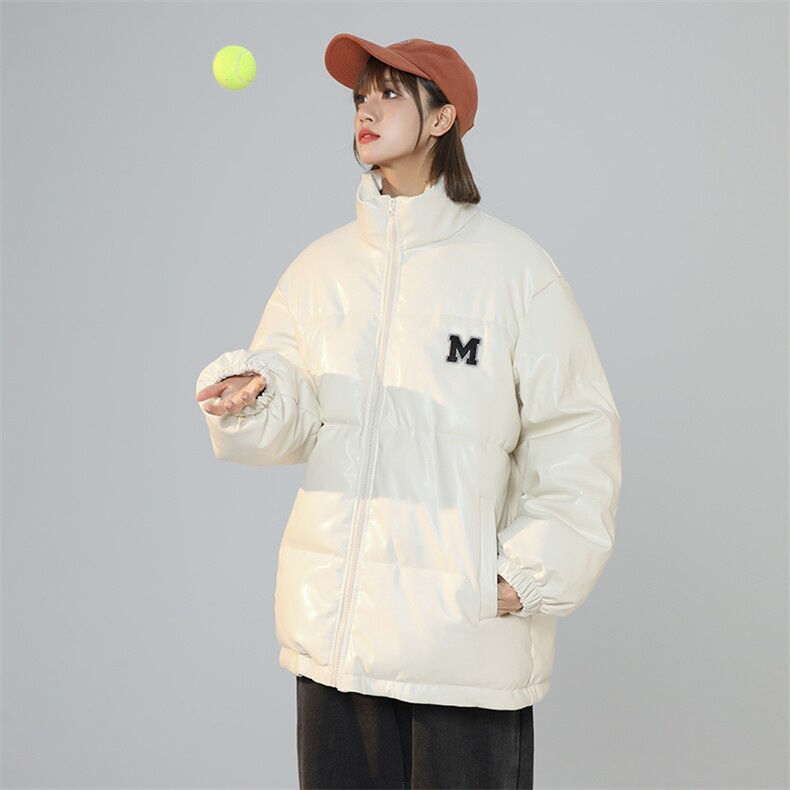 A203-P100 冬季新款PU皮棉服字母立领棉服上衣港风个性图片