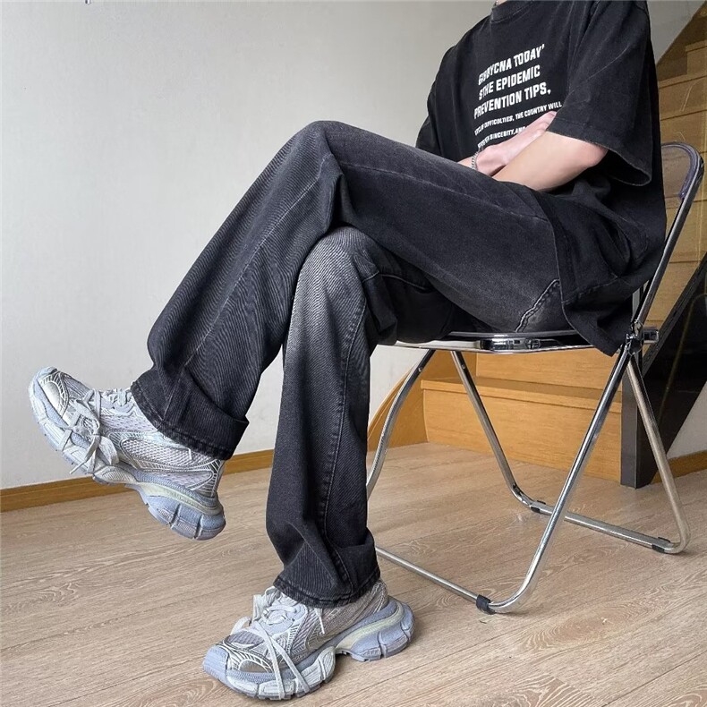 美式vibe裤子高街水洗牛仔裤男设计感小众拉链裤KM612P40,男装牛仔裤,星座1116-2