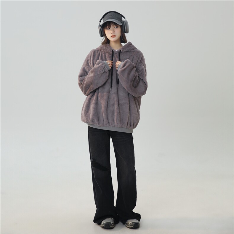 2025新款毛绒卫衣加厚连帽带里布A158-703-P95,女装卫衣/绒衫,电商A158