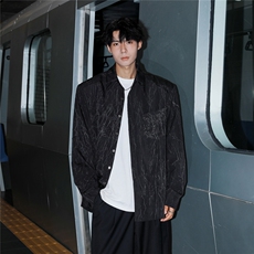 2025港风成分聚酯纤维,裂纹褶皱衬衫领夹克男大码JK77870P60，男装夹克，星座227-7