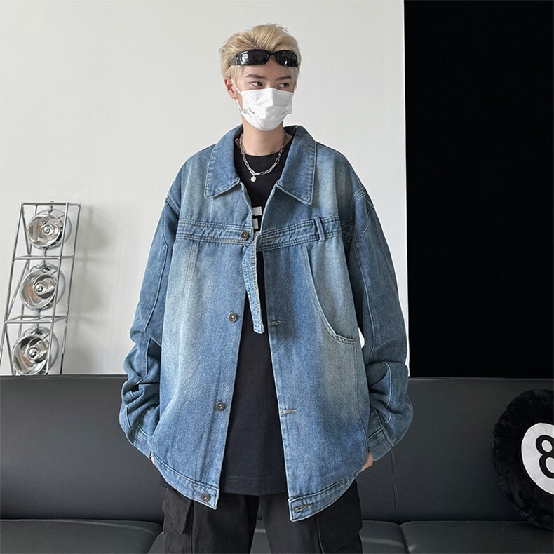 F110-P67 韩版设计感水洗牛仔外套男秋季复古潮牌宽松休闲夹克图片