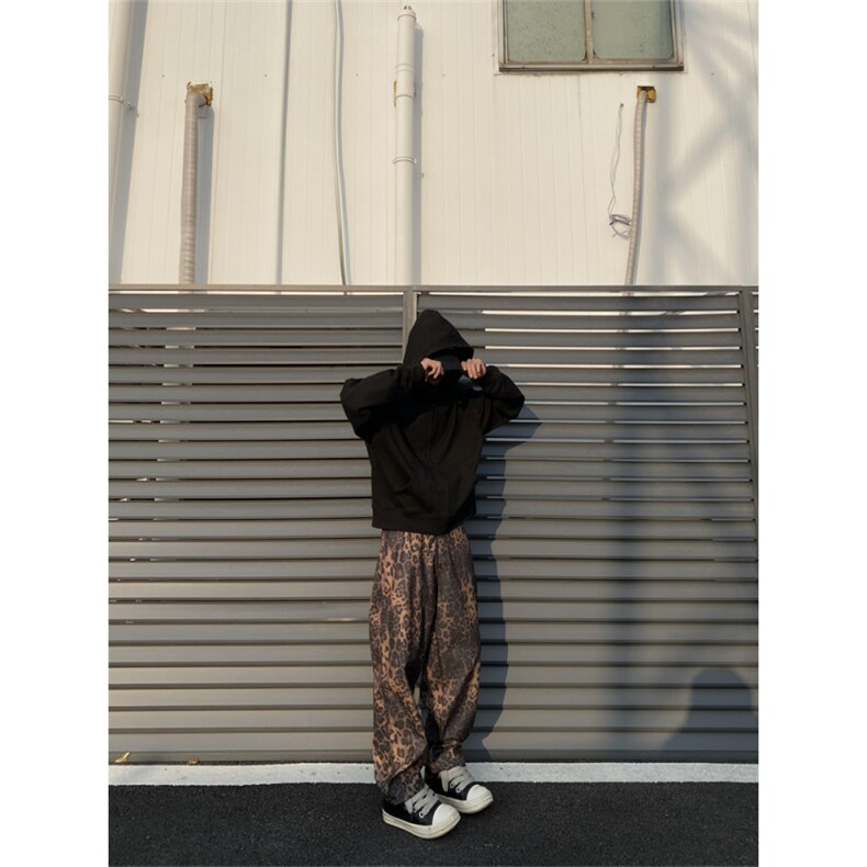 2024/豹纹裤休闲直筒阔腿宽松弯刀高街裤1005-3-SGA862-P55控78，男装休闲裤，星座1005-3