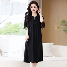 纯色简约桑蚕丝连衣裙轻奢气质女装2024新款夏季圆领真丝中长裙，女装连衣裙，火爆靓佳人