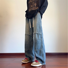 2025秋季新款美式复古拼接宽松水洗牛仔裤B315-K24273-p55控78，男装牛仔裤，电商B315