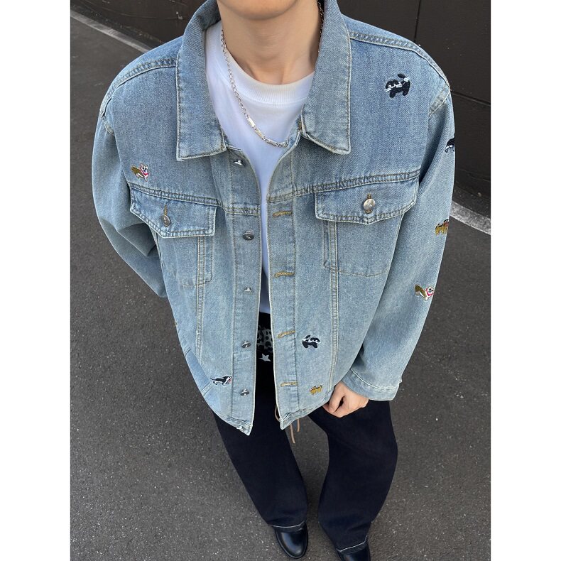 春秋季牛仔外套男刺绣修身夹克学生青年大码牛仔衣服上衣J90,男装工装外套,星座1116A（原606A-3）