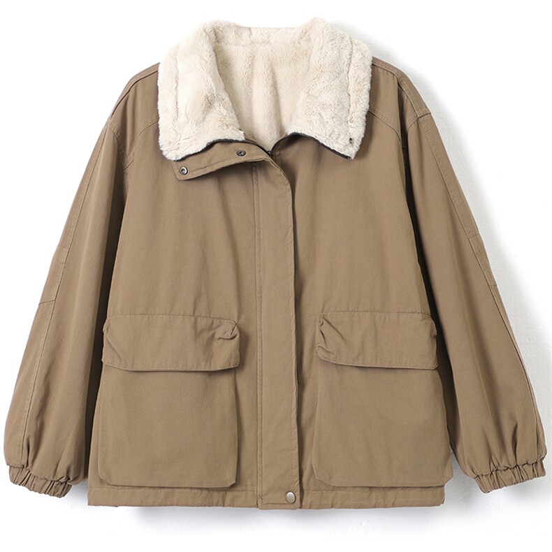 秋冬季保暖加绒加厚款派克服不连帽宽松加厚常规长袖916款,女装派克服,秋牧寒烟