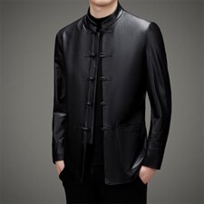 BAMJ-7739钱塘2020-2中年男士商务休闲唐装秋季皮衣夹克外套P560，男装皮衣，钱塘207-2