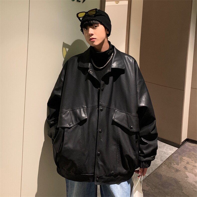 24秋季新款高街PU皮料拉链款夹克抖音夹克C323-1-JK207-P98,男装夹克,电商C323-1