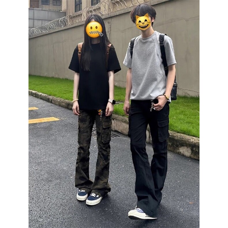修身牛仔裤美式复古迷彩微喇工装裤潮款秋季vibe高街裤,男装牛仔裤,四季星座505