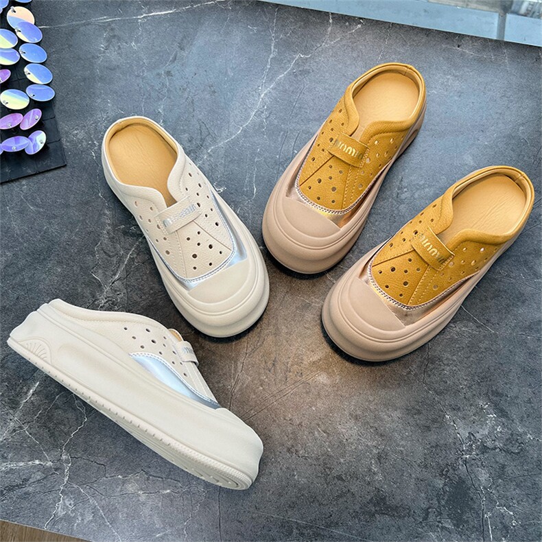 真皮包头拖鞋女2024夏季新款平底凉拖鞋女外穿高级感时尚百搭半拖，女鞋拖鞋，电商A223