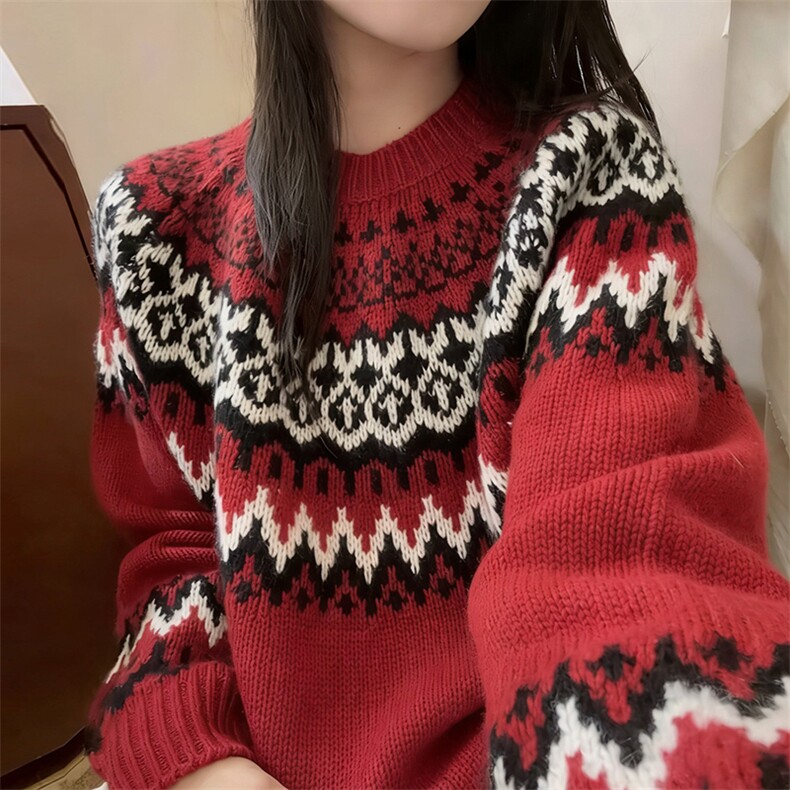 2026年秋季费尔岛圆领毛衣时尚百搭通勤简约休闲,女装羊毛衫,新胜羊绒