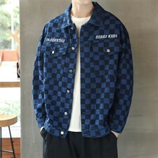 2022春季外套男字母刺绣宽松格子牛仔衣男潮流休闲夹克JK817-P65，男装工装外套，星座1103-1