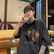 量大优供视频240g重磅美式炒雪花水洗做旧短袖t恤STX537-特P25，男装T恤，电商B371