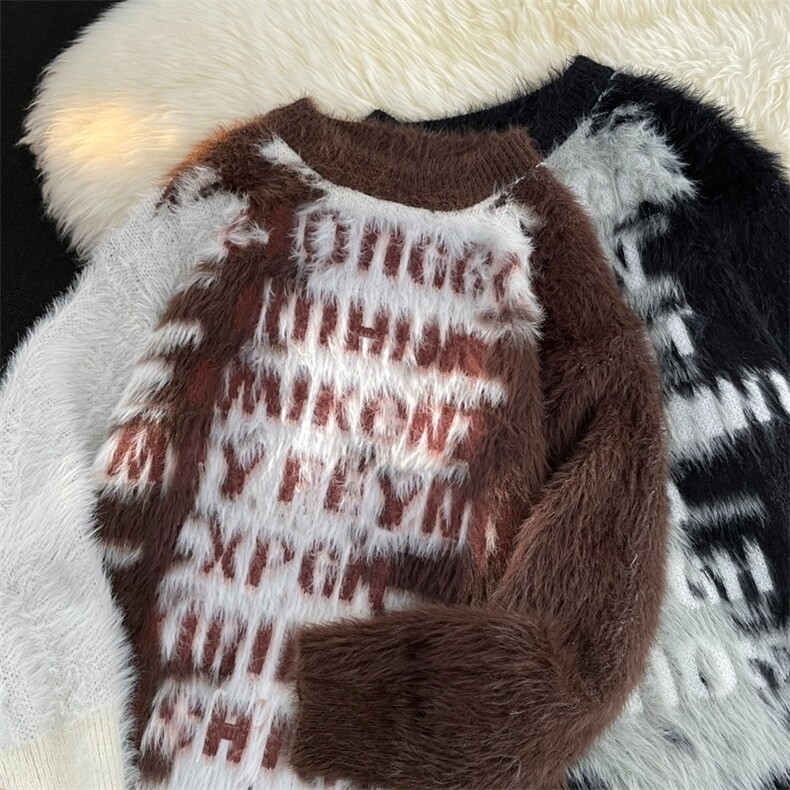 渐变字母马海毛慵懒风设计感oversize针织衫MY386-P68，男装针织衫/毛衣，星座313A-2