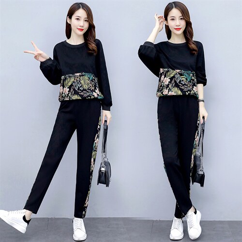 现货2024春装套装/套裙时尚印花舒适百搭运动风，女装套装/套裙，三木叶子