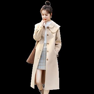 时尚单排扣韩版毛呢大衣 优雅显瘦长款外套 气质百搭女装图片