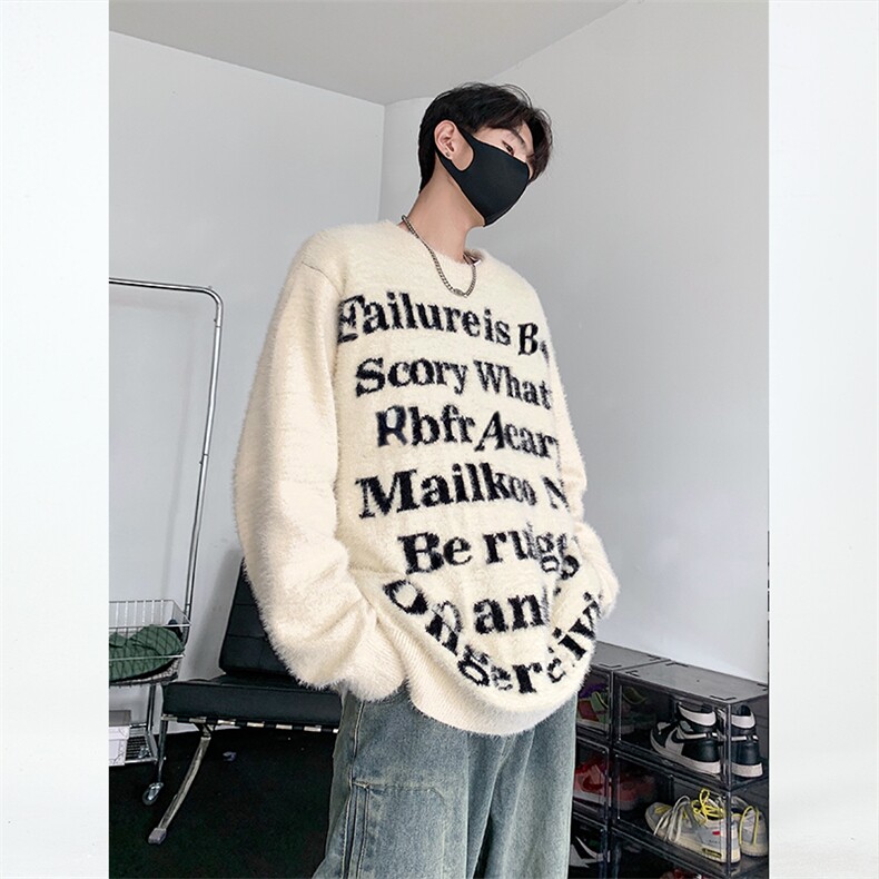 23M806-P78潮美式慵懒风毛衣街头宽松情侣针织衫上衣,男装针织衫/毛衣,电商B327