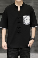 2026夏季风新款盘扣V领男士潮流短袖透气T恤H1692-P60，男装T恤，星座1105-3