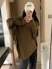 慵懒风宽松粗针蝙蝠袖毛衣女秋冬短款韩版宽松显瘦，女装针织衫/毛衣，半城羊绒