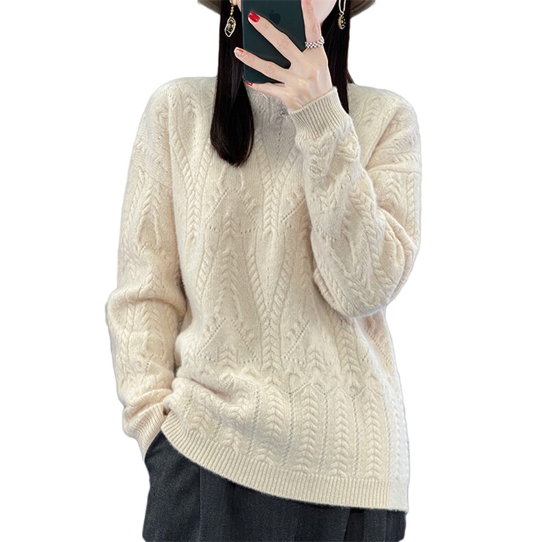 圆领秋冬季新款舒适显瘦时尚百搭打底羊毛衫,女装羊毛衫,盛鼎羊绒