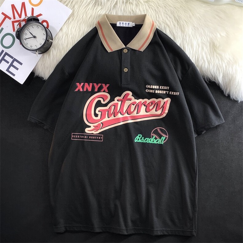 翻领polo衫男短袖夏季ins潮牌港风宽松潮流百搭半袖t恤PL051-32,男装Polo衫,星座308B-1
