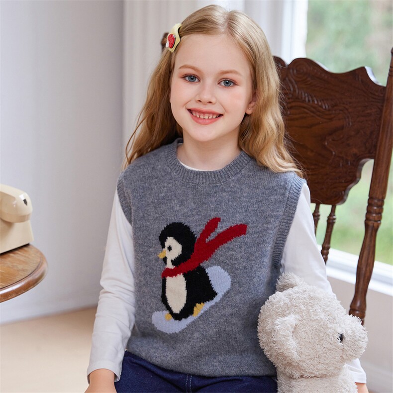 男女同款舒适时尚百搭通勤企鹅马甲休闲，童装马夹/背心，伊绒腾羊绒