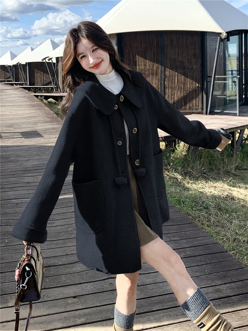 韩版气质高端羊毛呢大衣女2026早春新款中长款宽松显瘦羊绒外套厚,女装毛呢外套,丝露怡语