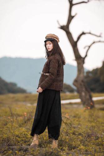 短款麻料羽绒外套，女装，线象