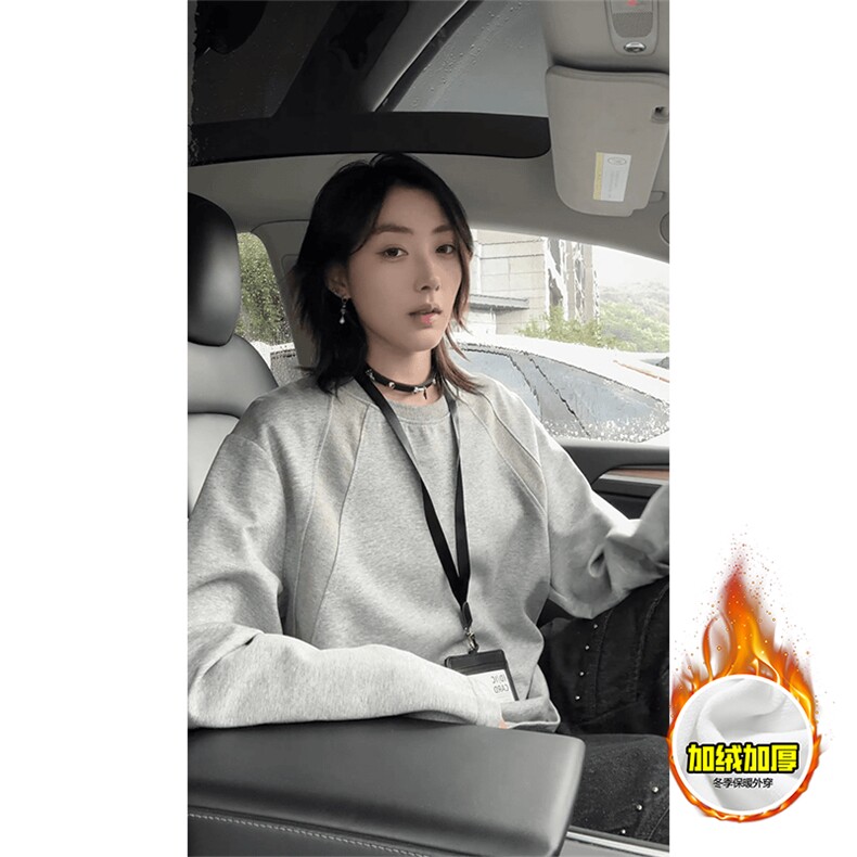 抖音得物高品质美式高街重磅曼巴棉螺纹拼接卫衣圆领长袖T恤YT164,男装T恤,电商A486