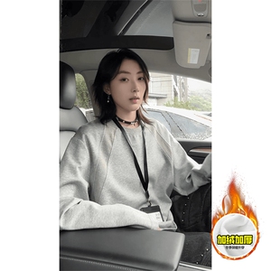 抖音得物高品质美式高街重磅曼巴棉螺纹拼接卫衣圆领长袖T恤YT164图片