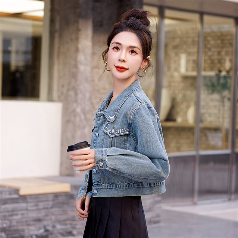 春季新款时尚潮流女装牛仔外套修身显瘦百搭短款夹克,女装牛仔外套,浪花E族（衣布洛）