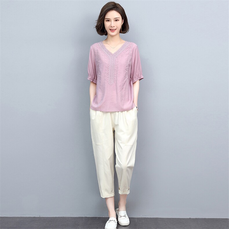 夏季套装女2025年新款中年妈妈装时尚洋气时髦百搭夏装休闲两件套,女装套装/套裙,忆绮罗