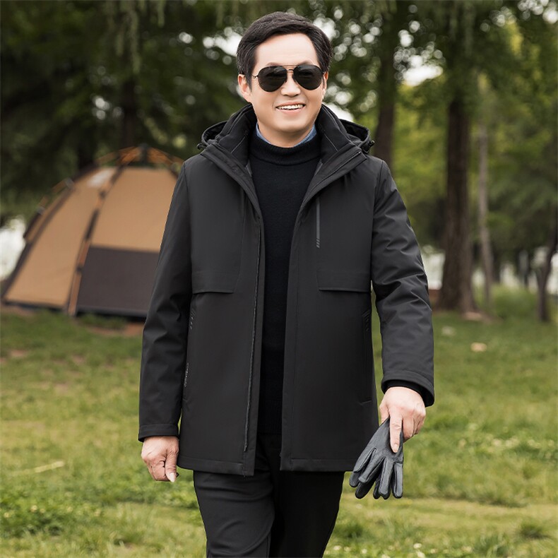 鹅羽绒爸爸外套保暖御寒脱卸内胆中长款中老年简洁休闲版父亲冬装,男装羽绒服,钱塘6003（原4033）