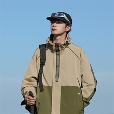 日系户外冲锋衣外套男春秋季山系登山防水连帽工装多口袋机能夹克，男装夹克，星座1210-1
