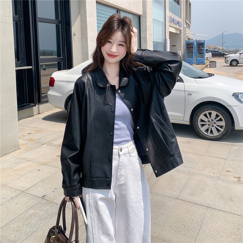 美式单排扣皮衣外套女2025秋季新款时髦百搭休闲时尚潮流皮衣外套,女装皮衣,2C217