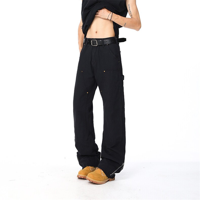 现货~修身侧拉链牛仔裤伐木裤子微喇工装裤KZ7773P65，男装牛仔裤，星座908