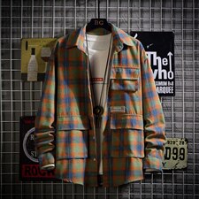 2021秋季新日系网格风大码男工装口袋休闲格子衬衫C3050-P45，男装衬衫，电商A001