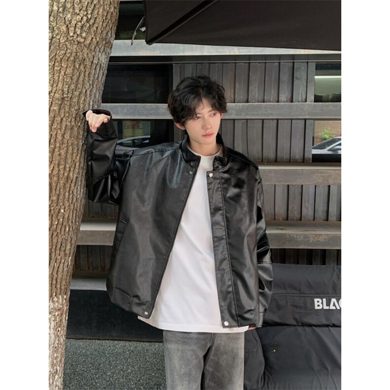 现货宽松潮流垫肩百搭皮衣时尚短款夹克外套1209-1-JK20-P70，男装夹克，星座1209-1