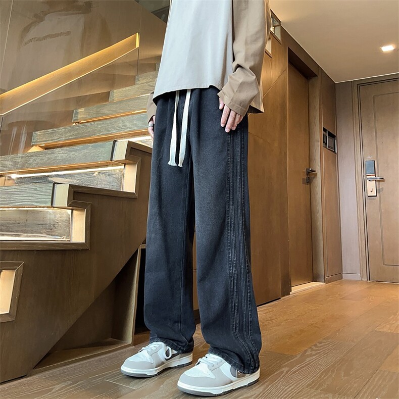 A158-K910-P48秋冬纯色侧面织带水洗牛仔裤，男装牛仔裤，电商A158