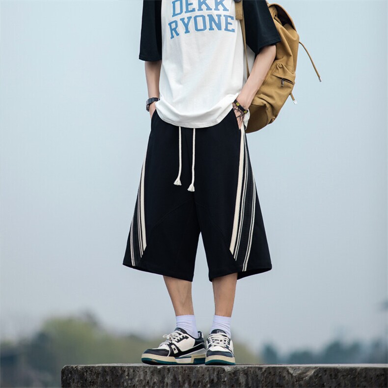 2025夏季新款针织面料蕾丝花边休闲短裤宽松七分裤男2553特批41,男装牛仔裤,电商C305A