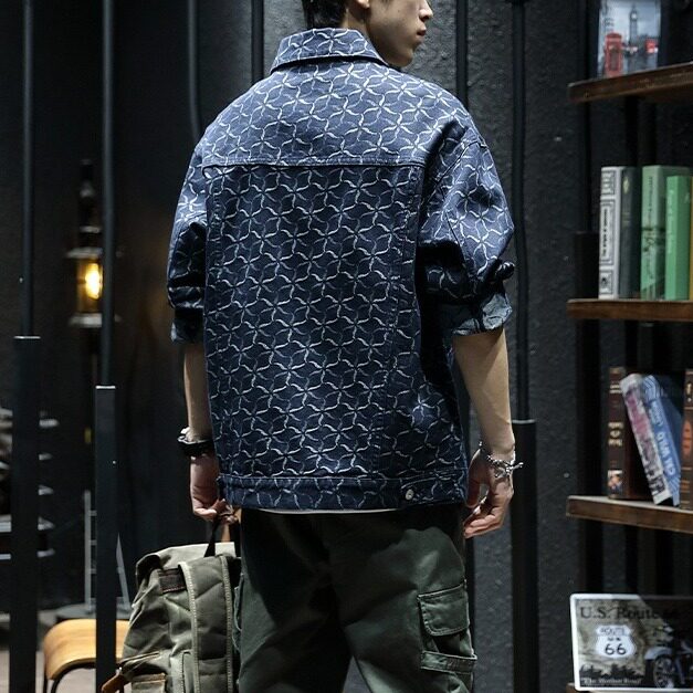 翻领夹克男装春秋时尚潮流痞帅工装提花印花休闲外套JK0299P63,男装夹克,星座1013-1