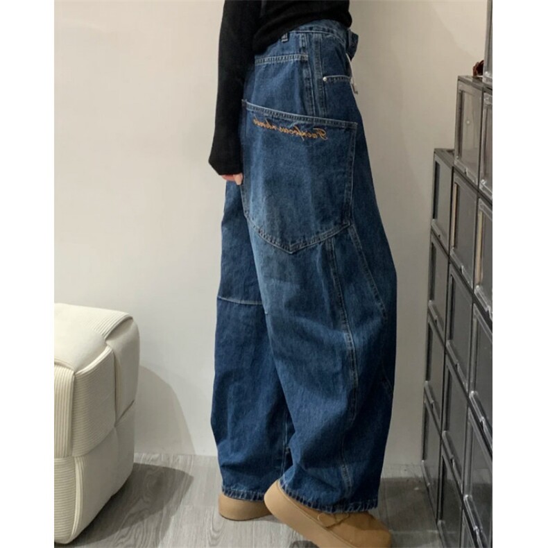美式弯刀复古拼接侧边大口袋牛仔裤男女筒阔腿裤P45YW9131,男装牛仔裤,星座1112-1