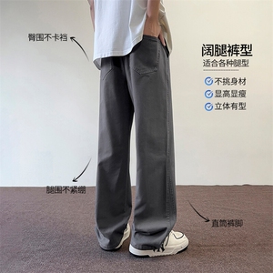 美式宽松纯色休闲裤男款2025潮流百搭简约时尚运动裤K2512-P52图片